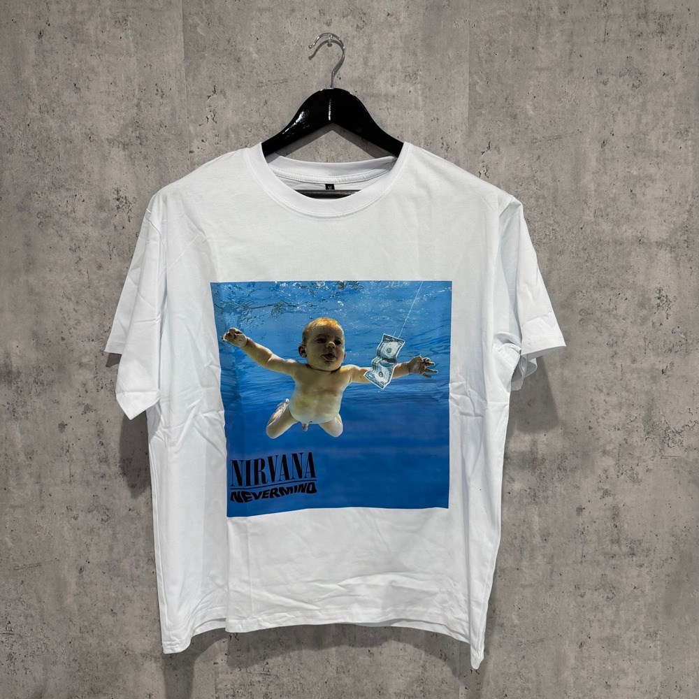 Nirvana Nevermind Album Cover Tracklist Graphic T-Shirt White Mens Medium